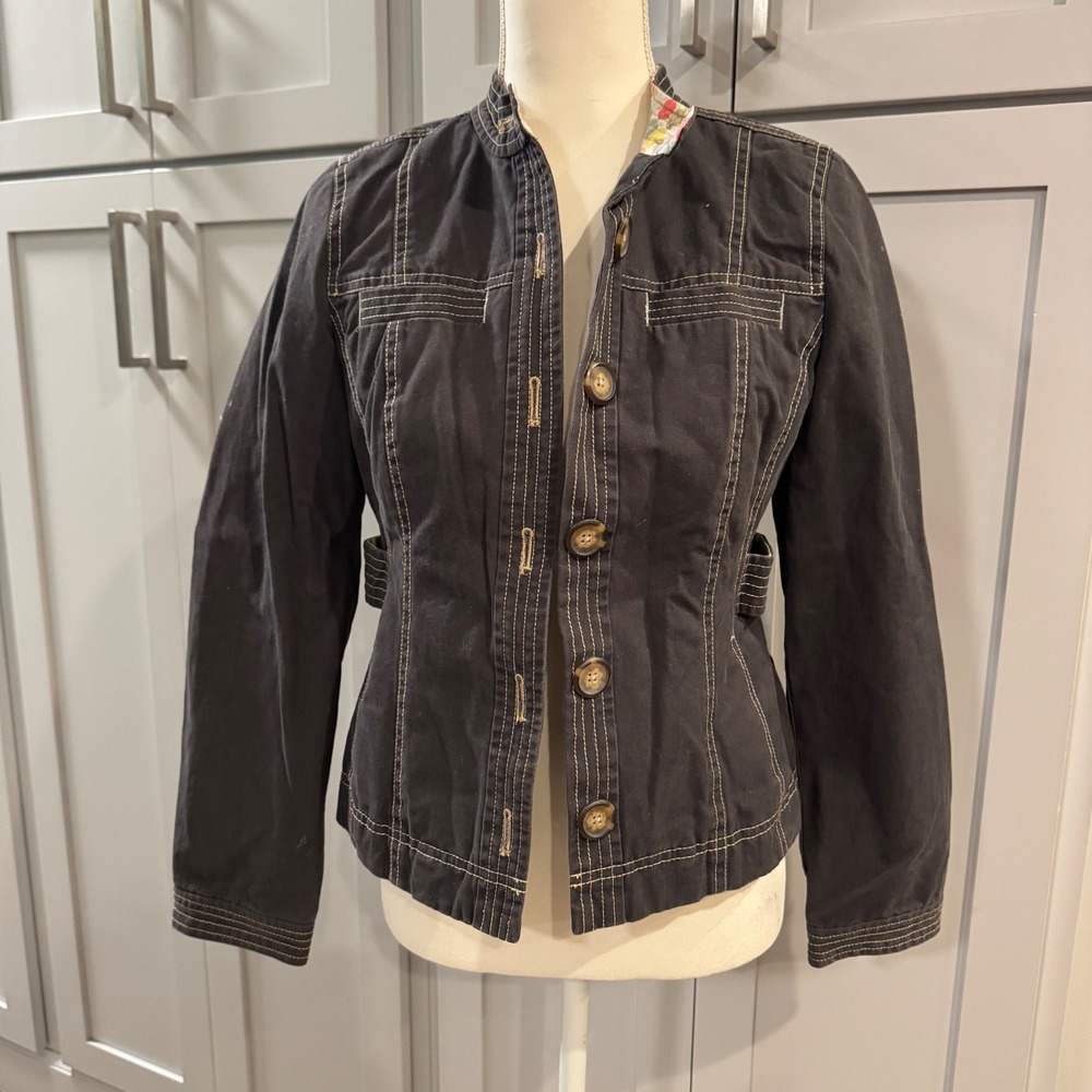 Boden Women's Gray Cotton Y2K Utility Jacket Button Front Pockets Size US 2